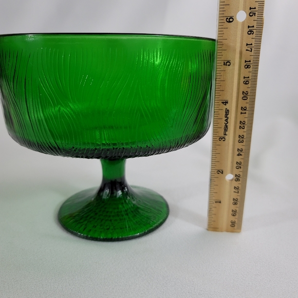 Vtg Hoosier Glass Tree Bark Motif Green Glass Compote - Picture 8 of 15